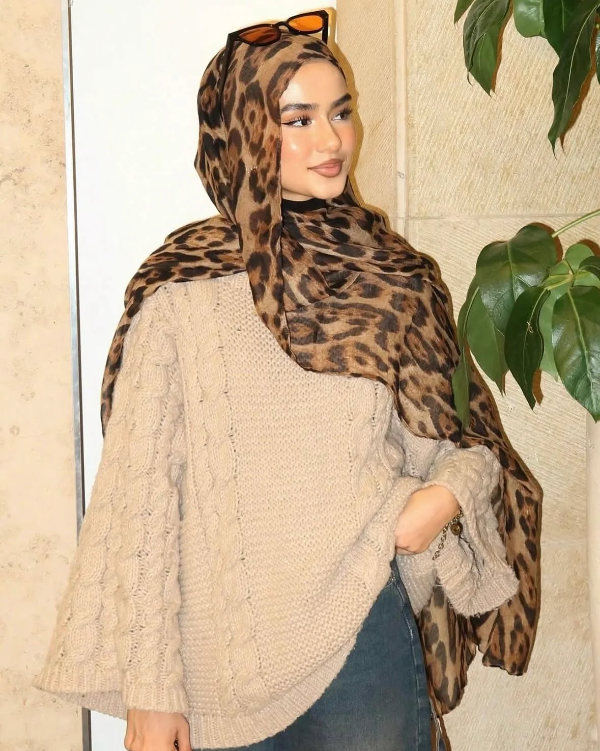 Savannah Modal Leopard Print Hijab - Coffee - Image 6