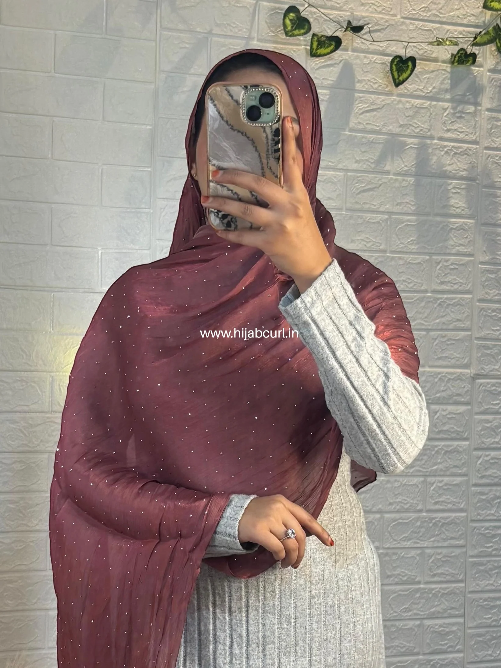 Silk Tissue Organza Stone Work Hijab - Image 3