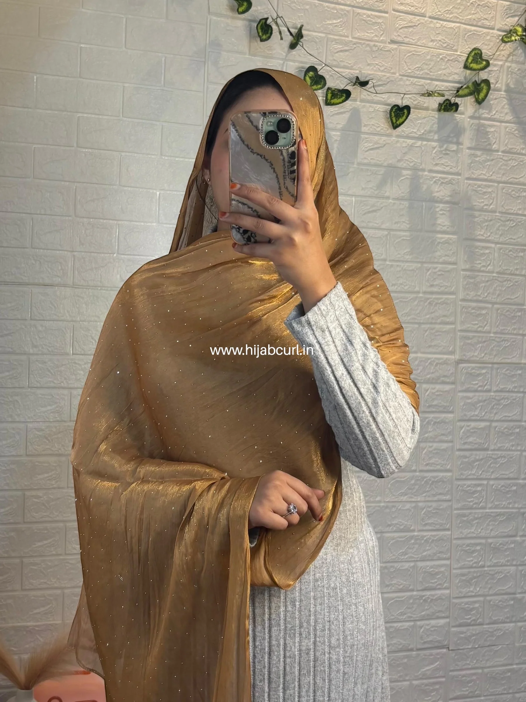 Silk Tissue Organza Stone Work Hijab - Image 4
