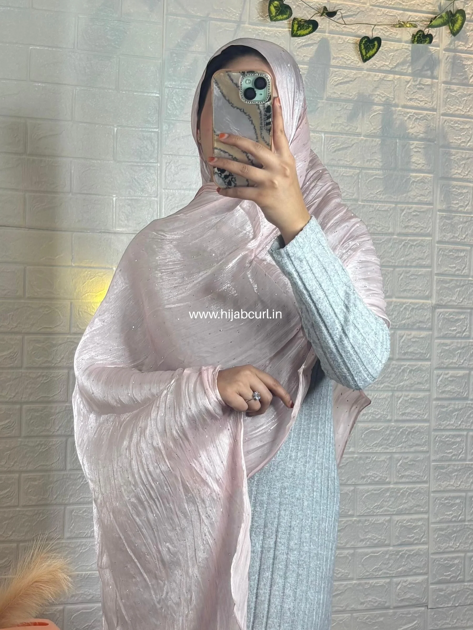 Silk Tissue Organza Stone Work Hijab - Image 5