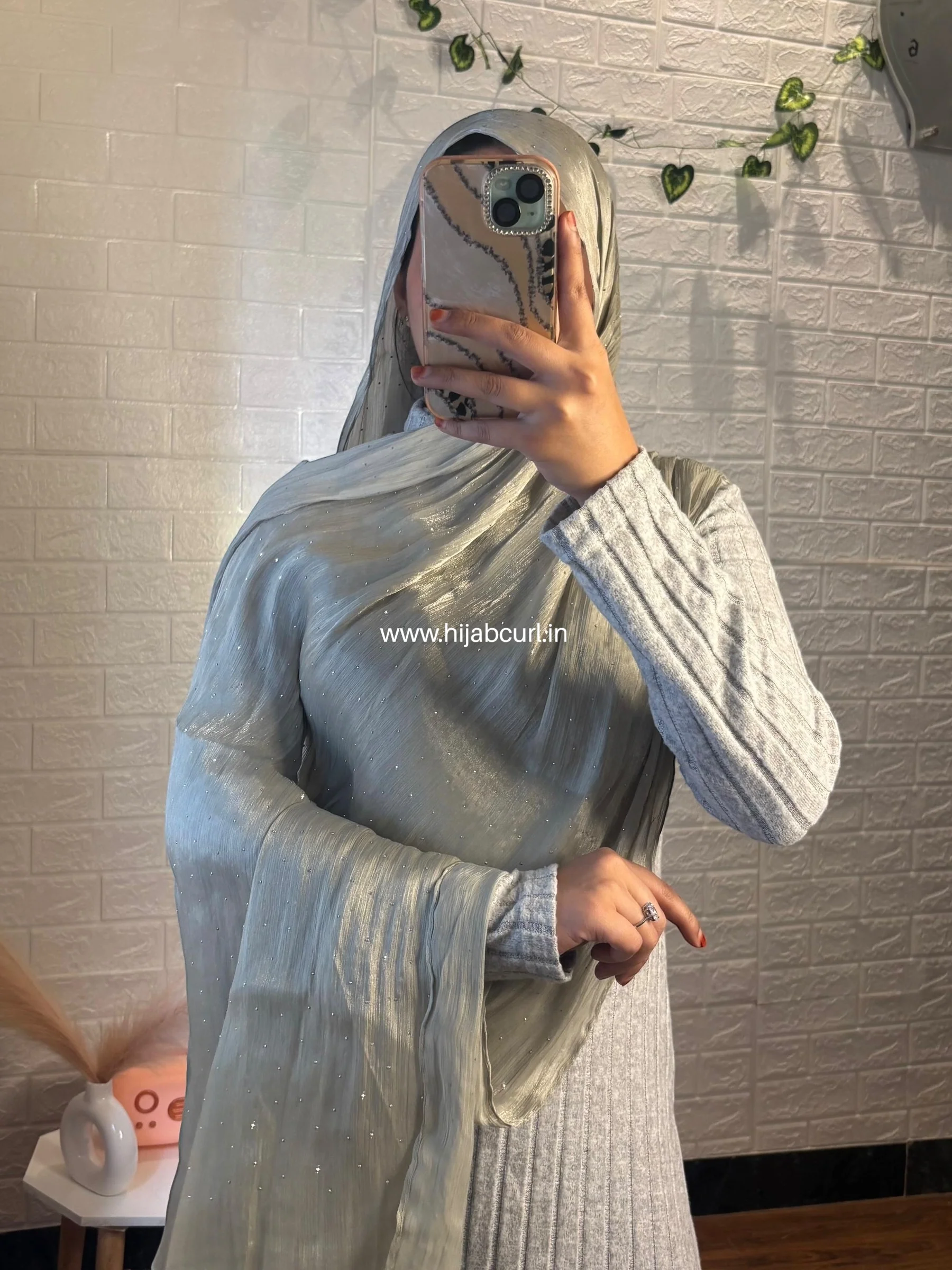 Silk Tissue Organza Stone Work Hijab - Image 9